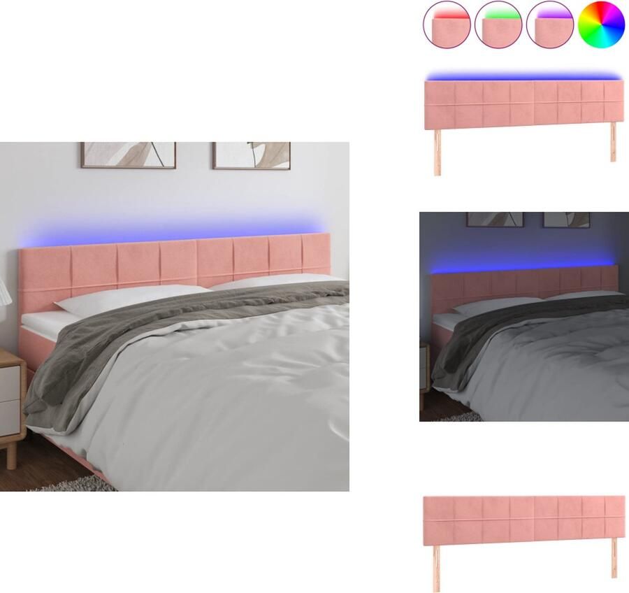 VidaXL Hoofdbord Hoofdborden Hoofdeinde Houten Hoofdbord LED 180x5x78 88 cm fluweel roze