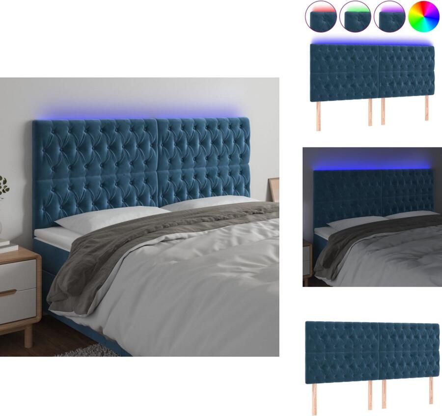 VidaXL Hoofdbord LED 180x7x118 128 cm fluweel donkerblauw - Foto 4