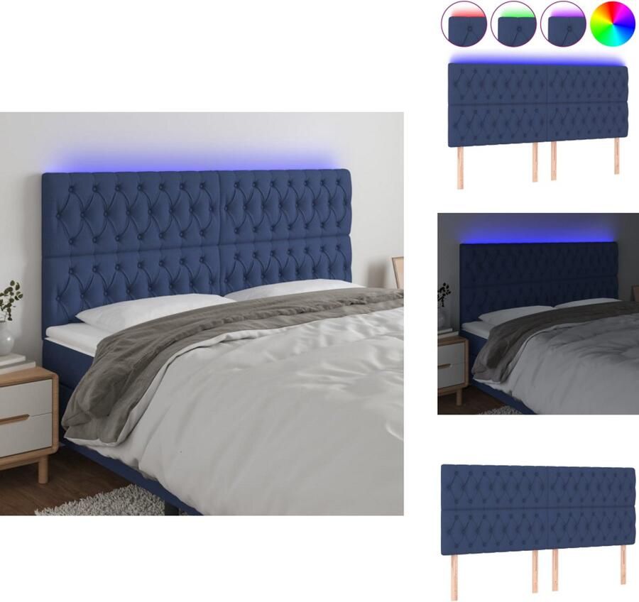 VidaXL Hoofdbord LED 180x7x118 128 cm stof blauw - Foto 2