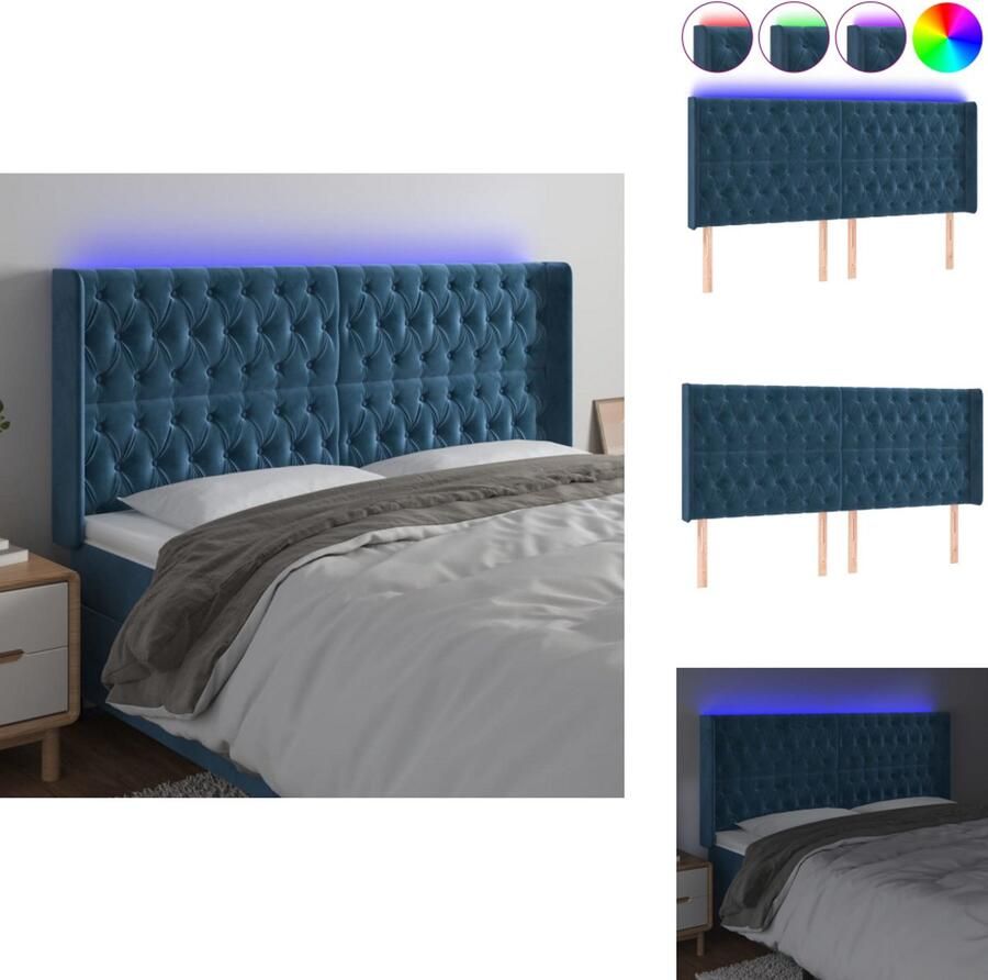 VidaXL Hoofdbord Hoofdborden Hoofdeinde Houten Hoofdbord LED 183x16x118 128 cm fluweel donkerblauw