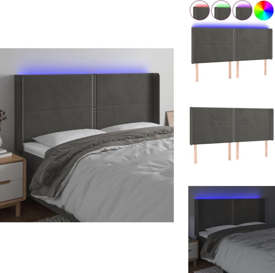 VidaXL Hoofdbord Hoofdborden Hoofdeinde Houten Hoofdbord LED 183x16x118 128 cm fluweel donkergrijs