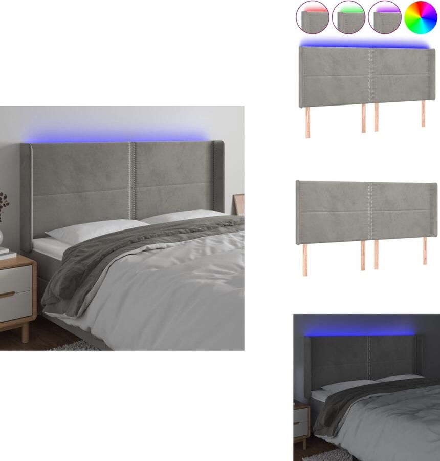 VidaXL Hoofdbord LED-hoofdbord 183 x 16 x 118 128 cm Kleur- lichtgrijs Materiaal- stof hout Verstelbare hoogte Comfortabele ondersteuning Snijdbare LED-strip Met montagehandleiding Bedonderdeel