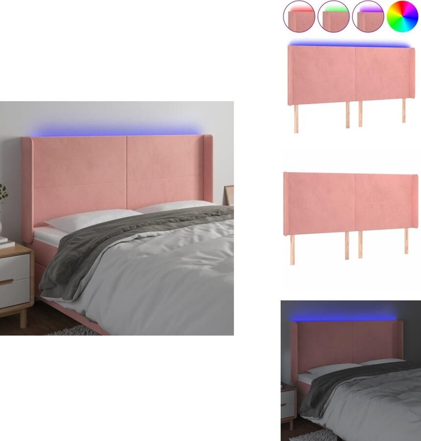 VidaXL Hoofdbord Hoofdborden Hoofdeinde Houten Hoofdbord LED 183x16x118 128 cm fluweel roze