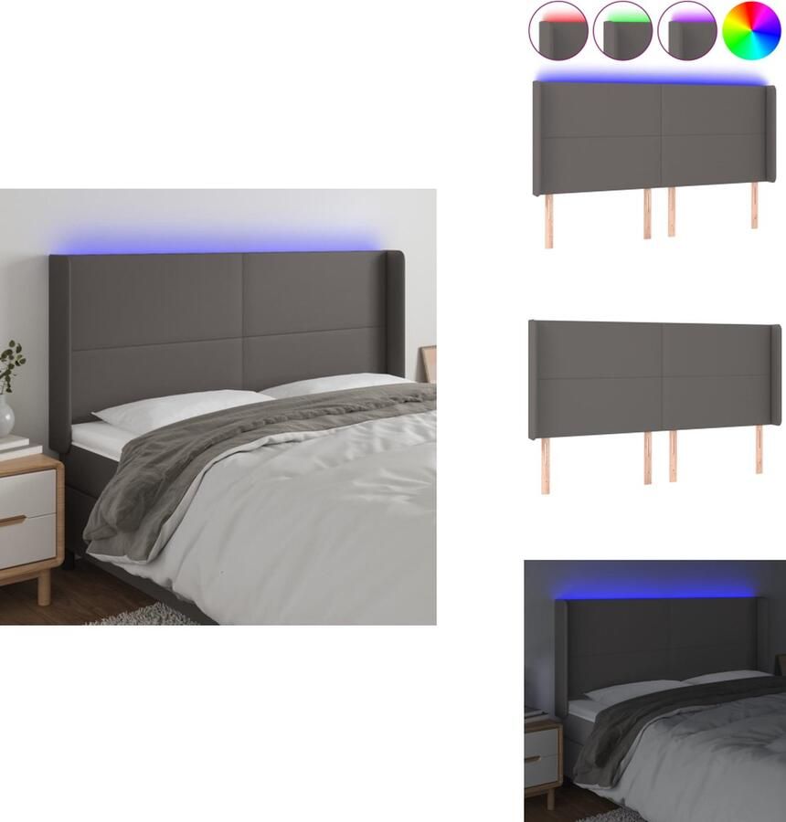 VidaXL Hoofdbord Hoofdborden Hoofdeinde Houten Hoofdbord LED 183x16x118 128 cm kunstleer grijs - Foto 2