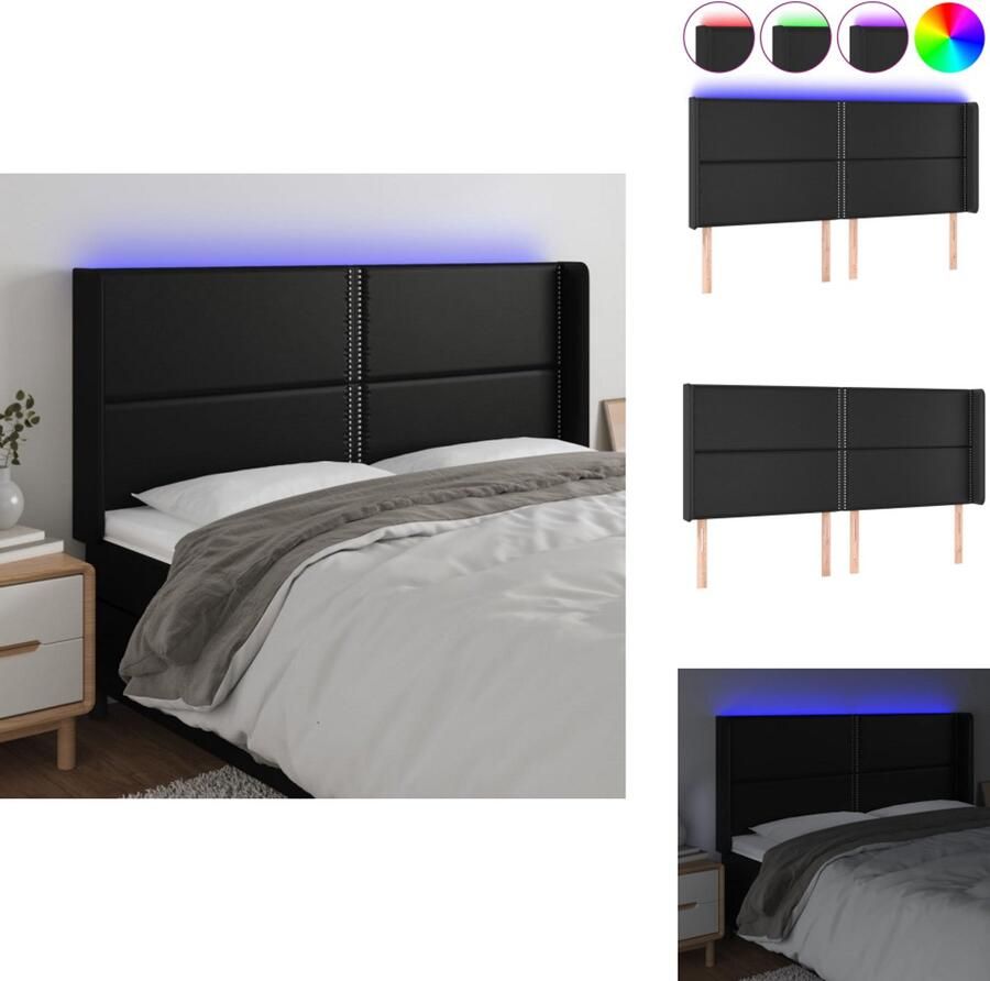 VidaXL Hoofdbord Hoofdborden Hoofdeinde Houten Hoofdbord LED 183x16x118 128 cm kunstleer zwart