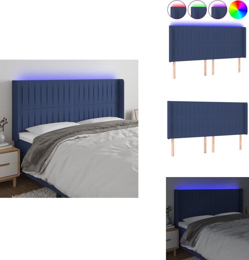VidaXL Hoofdbord Hoofdborden Hoofdeinde Houten Hoofdbord LED 183x16x118 128 cm stof blauw - Foto 2