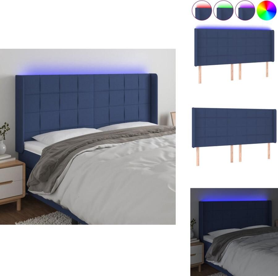 VidaXL Hoofdbord Hoofdborden Hoofdeinde Houten Hoofdbord LED 183x16x118 128 cm stof blauw