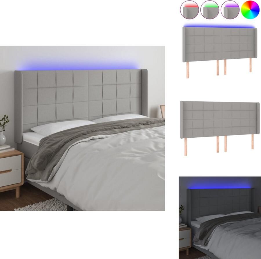 VidaXL Hoofdbord LED Strip Lichtgrijs 183 x 16 x 118 128 cm Verstelbare Hoogte Duurzaam Materiaal Bedonderdeel