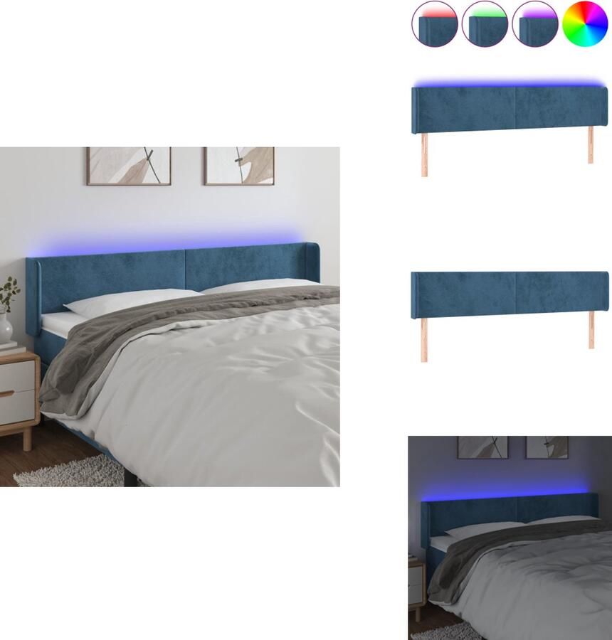 VidaXL Hoofdbord LED-fluwelen donkerblauw 183 x 16 x 78 88 cm verstelbare hoogte comfortabele ondersteuning snijdbare LED-strip USB-aansluiting Bedonderdeel