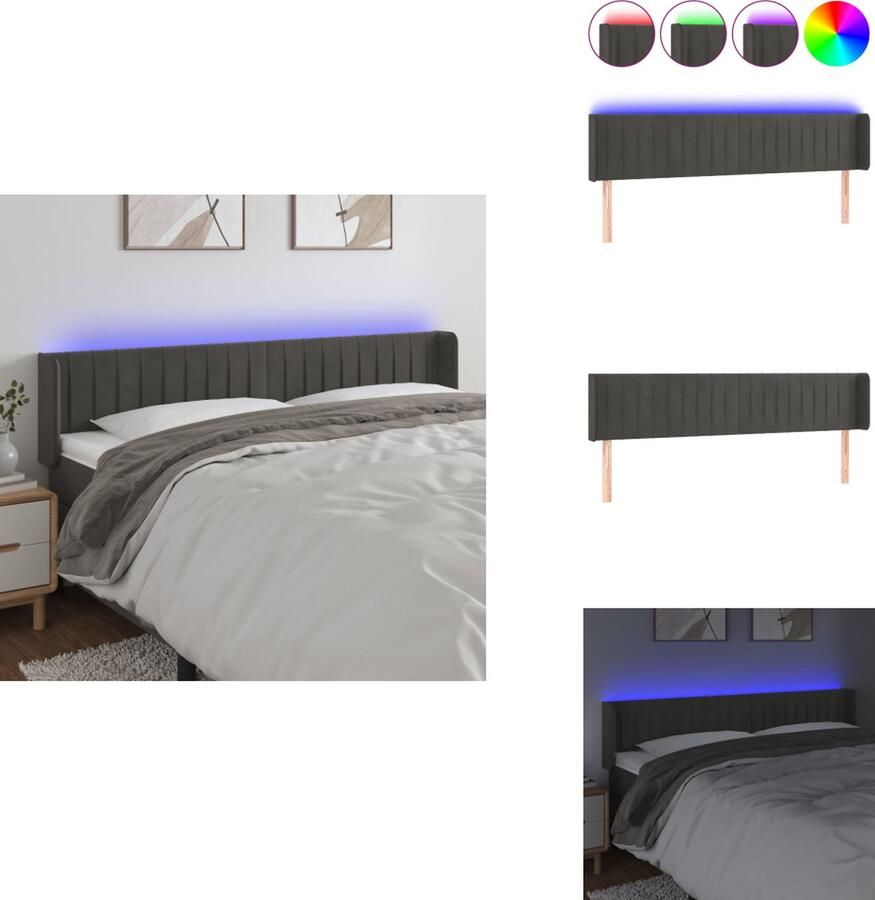 VidaXL Hoofdbord LED-hoofdbord Donkergrijs 183x16x78 88 cm Verstelbare hoogte Comfortabele ondersteuning Schuimvulling 2 LED-strips Bedonderdeel