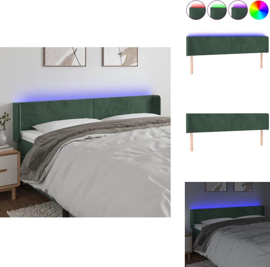 VidaXL Hoofdbord Hoofdborden Hoofdeinde Houten Hoofdbord LED 183x16x78 88 cm fluweel donkergroen