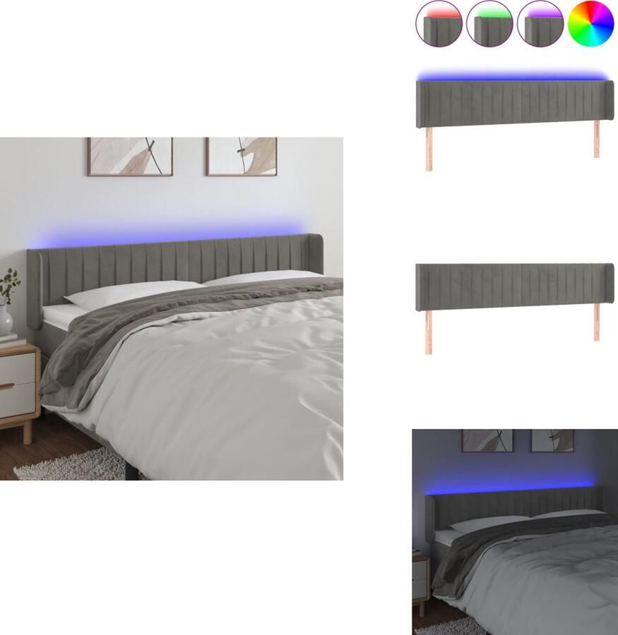 VidaXL Hoofdbord LED Lichtgrijs 183 x 16 x 78 88 cm Verstelbaar Zacht fluweel Kleurrijke LED-verlichting Snijdbare LED-strip Inclusief montagehandleiding USB-aansluiting Bedonderdeel