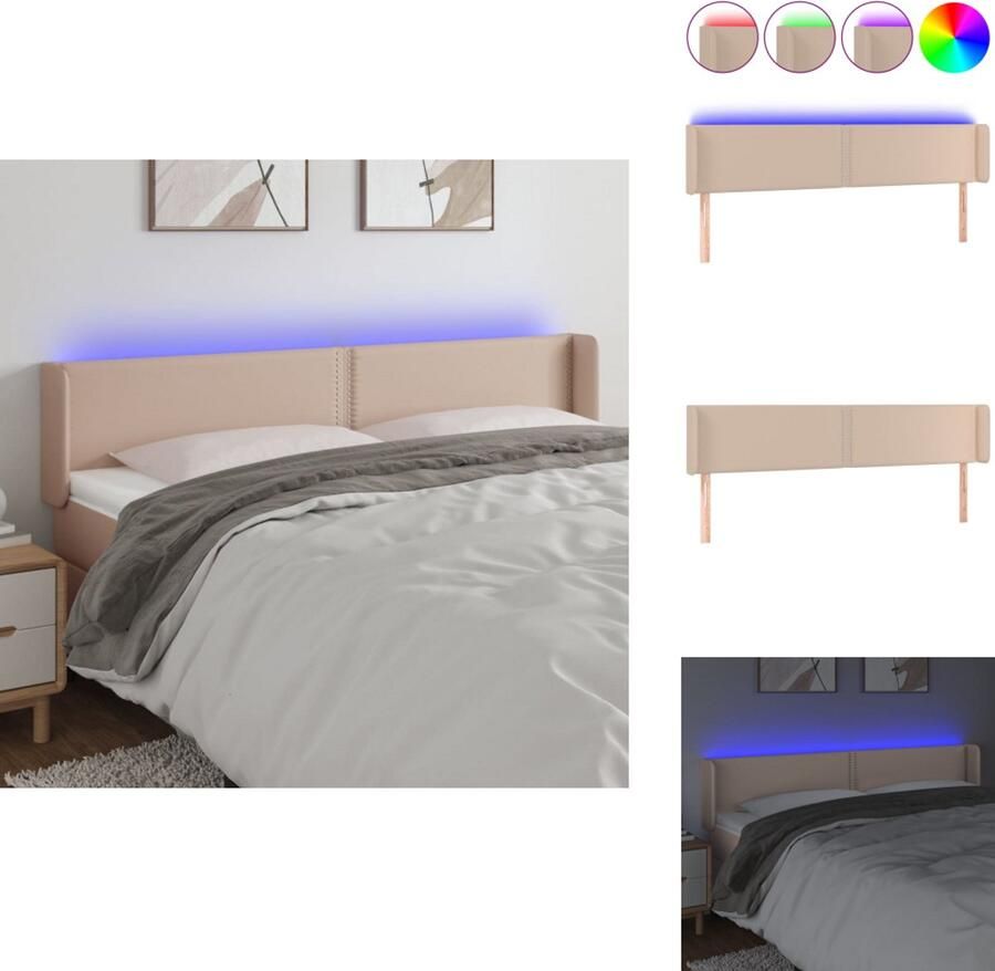 VidaXL Hoofdbord Cappuccino LED Verlichting Verstelbare Hoogte Duurzaam Kunstleer 183x16x78 88cm Inclusief Montagehandleiding Bedonderdeel
