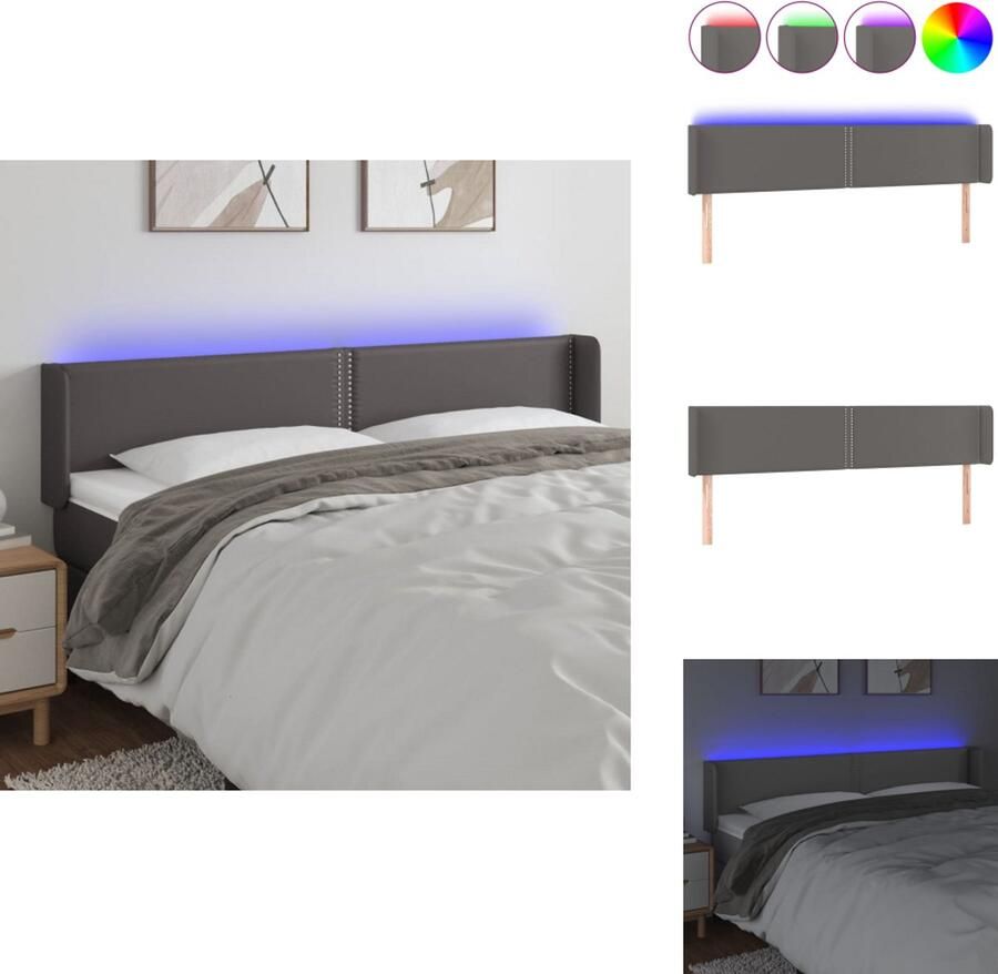 VidaXL Hoofdbord Hoofdborden Hoofdeinde Houten Hoofdbord LED 183x16x78 88 cm kunstleer grijs