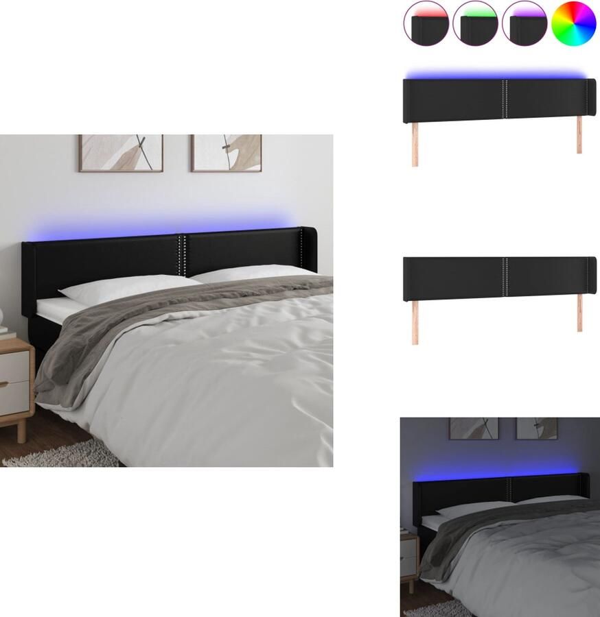 VidaXL LED Hoofdbord Klassiek Hoofdbord Hoogwaardig Kunstleer Verstelbare Hoogte Kleurrijke LED Verlichting Snijdbare LED Strip Zwart Bedonderdeel