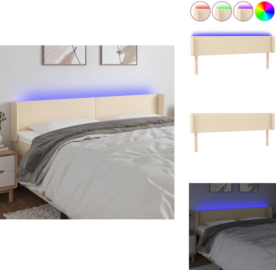 VidaXL Hoofdbord LED Verstelbaar 183x16x78 88 cm Crème Duurzaam materiaal Kleurrijke LED-verlichting Snijdbare LED-strip Bedonderdeel