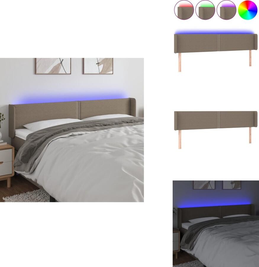 VidaXL Hoofdbord LED 183 x 16 x 78 88 cm Taupe stof Verstelbare hoogte Kleurrijke LED-verlichting Duurzaam materiaal Met schaarsymbool Inclusief montagehandleiding Bedonderdeel
