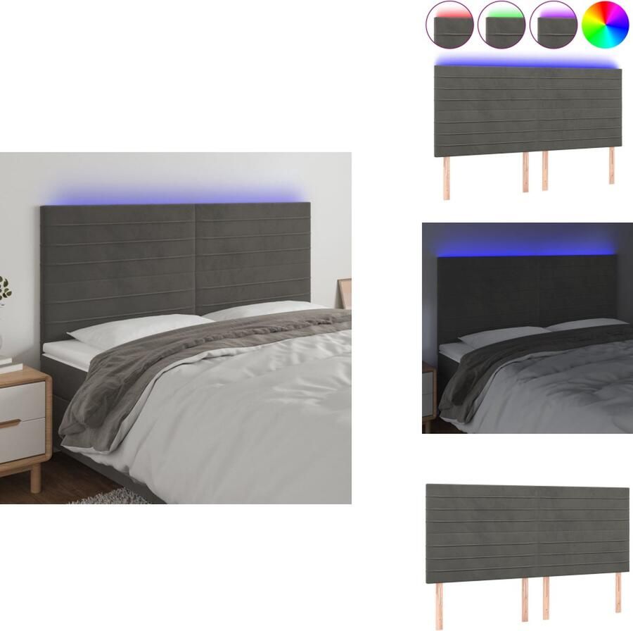 VidaXL Hoofdbord Hoofdborden Hoofdeinde Houten Hoofdbord LED 200x5x118 128 cm fluweel donkergrijs - Foto 2