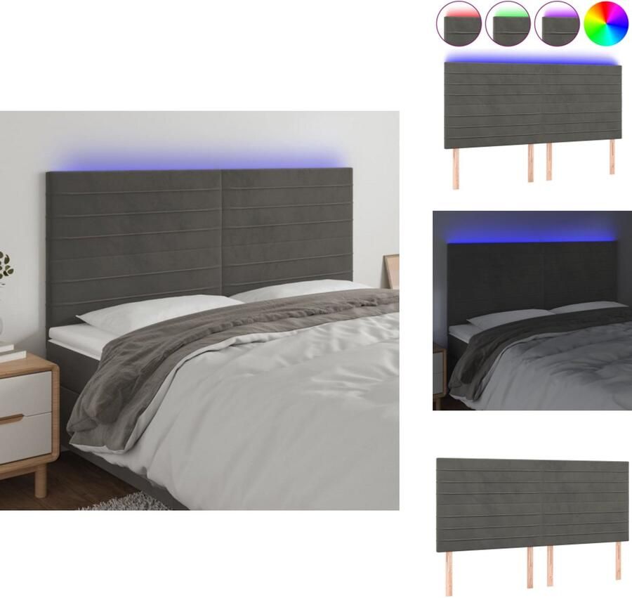 VidaXL Hoofdbord Hoofdborden Hoofdeinde Houten Hoofdbord LED 200x5x118 128 cm fluweel donkergrijs