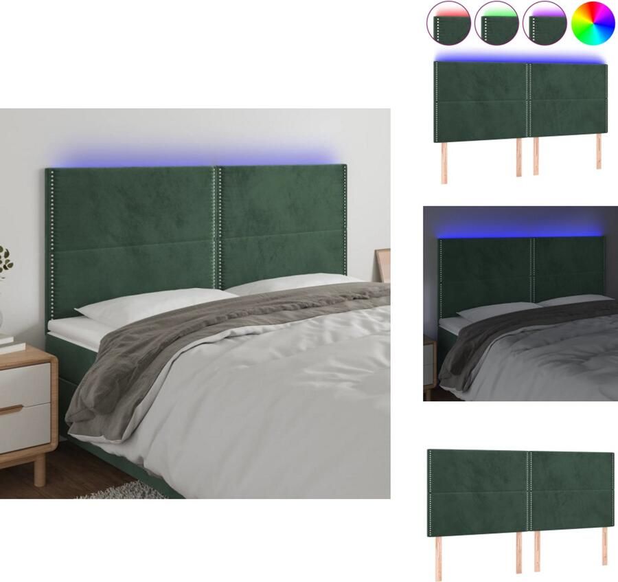 VidaXL Hoofdbord Hoofdborden Hoofdeinde Houten Hoofdbord LED 200x5x118 128 cm fluweel donkergroen