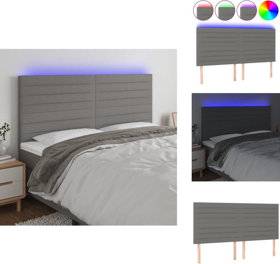 The Living Store Hoofdeinde Donkergrijs LED-strip 55 cm Verstelbare hoogte Comfortabele ondersteuning Hoofd Bord Led Hoofdbord Grijs Comfortabele Hoofdbord Adjustable Hoofdbord - Foto 2