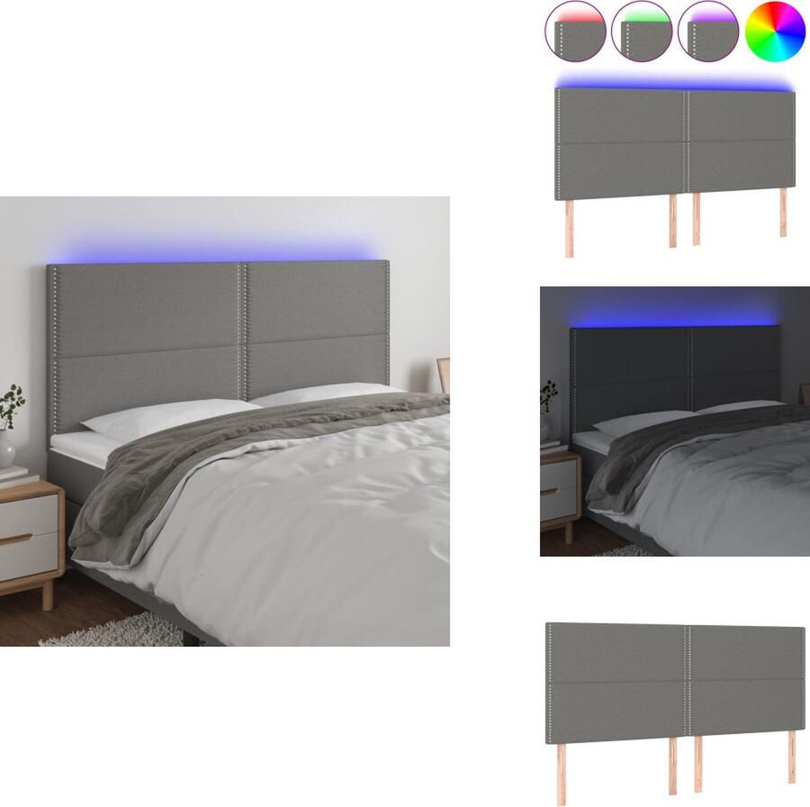 VidaXL Hoofdbord Hoofdborden Hoofdeinde Houten Hoofdbord LED 160x5x118 128 cm stof donkergrijs - Foto 2