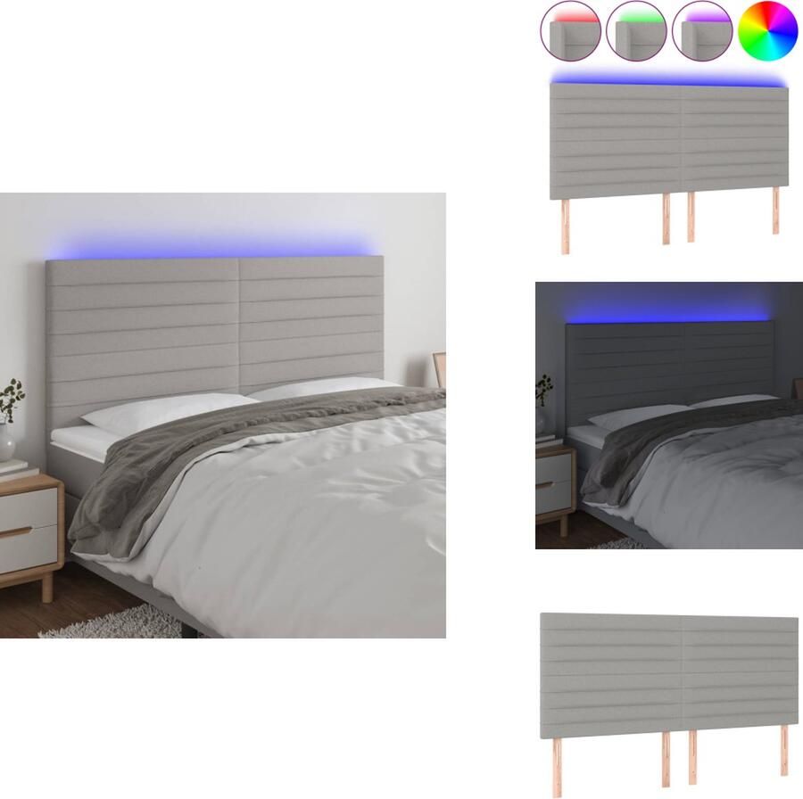 The Living Store Hoofdeind LED-hoofdbord Lichtgrijs 200 x 5 x 118 128 cm Verstelbaar Hoofd Bord Led Hoofdbord Met Led Bedhoofdbord Led Lampen Slaap Kamer Decoratie - Foto 2