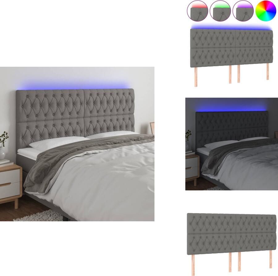 VidaXL Hoofdbord LED 200x7x118 128 cm stof donkergrijs