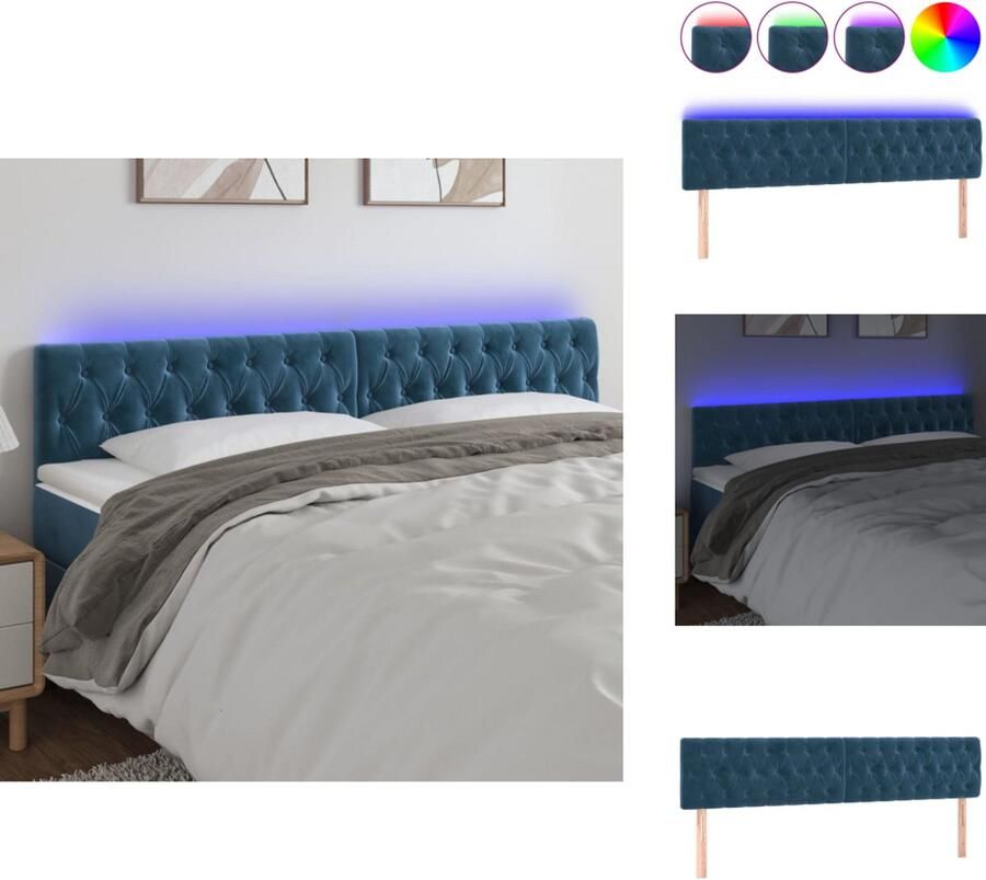 VidaXL Hoofdbord LED 200x7x78 88 cm fluweel donkerblauw - Foto 2