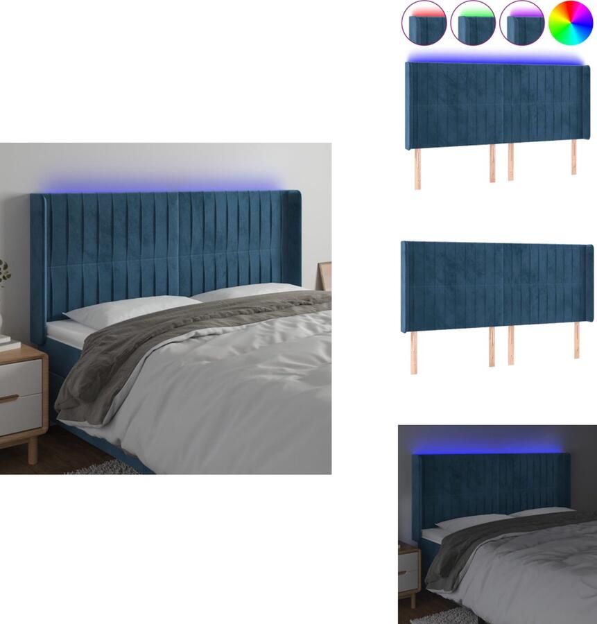 VidaXL Hoofdbord LED-hoofdbord donkerblauw 203 x 16 x 118 128 cm verstelbare hoogte LED-verlichting snijdbare LED-strip USB-aansluiting montagehandleiding inbegrepen Bedonderdeel