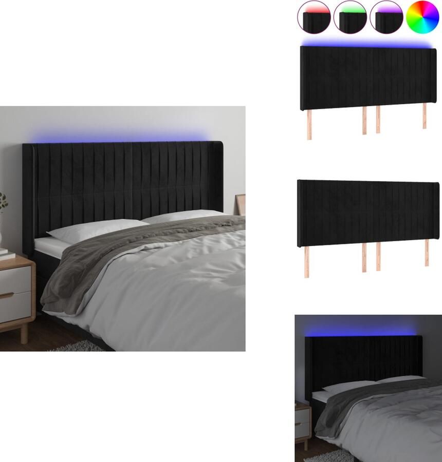 VidaXL Hoofdbord Zwart Stof 203x16x118 128 cm Verstelbare Hoogte LED-strip USB-aansluiting Bedonderdeel