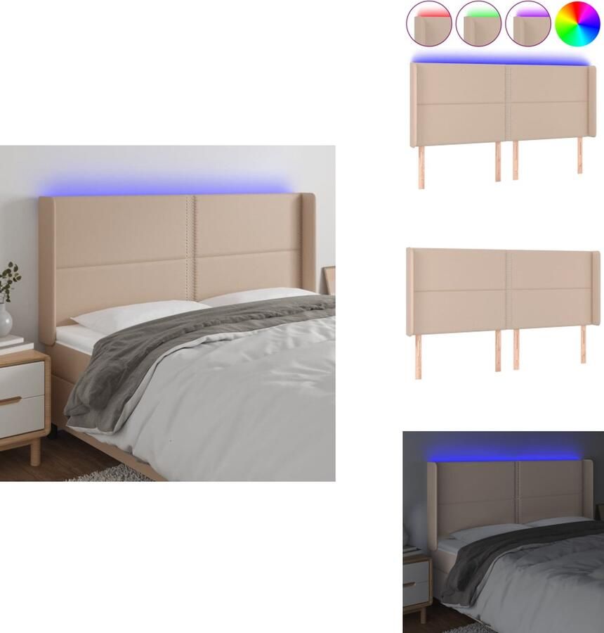 VidaXL LED Hoofdbord Cappuccino Kunstleer Verstelbare Hoogte Kleurrijke LED-verlichting Duurzaam 203x16x118 128cm Met Montagehandleiding Inclusief 2 LED-strips Bedonderdeel - Foto 2