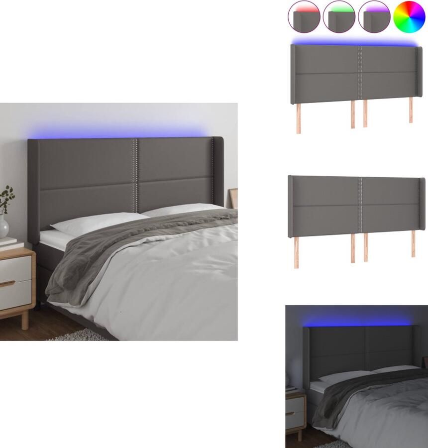 VidaXL Hoofdbord Grijs Kunstleer 203x16x118 128 cm LED-verlichting Verstelbare hoogte Bedonderdeel - Foto 1
