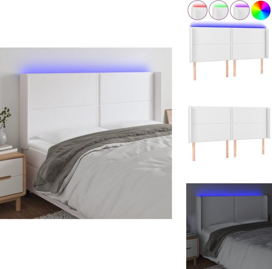 VidaXL Hoofdbord Hoofdeinde LED 203x16x118 128cm wit kunstleer verstelbaar kleurrijke LED-verlichting snijdbare LED-strip montagehandleiding USB-aansluiting Bedonderdeel
