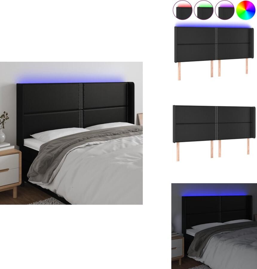 VidaXL Hoofdbord LED Zwart Kunstleer 203x16x118 128 cm Verstelbaar Kleurrijke LED-verlichting Bedonderdeel - Foto 2