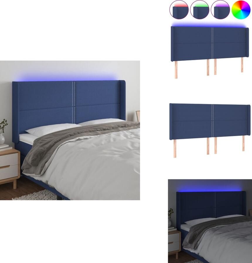 VidaXL Hoofdbord LED blauw 203 x 16 x 118 128 cm verstelbare hoogte duurzaam materiaal Bedonderdeel - Foto 2