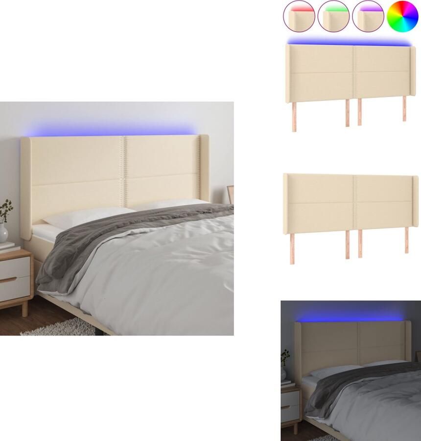 VidaXL Hoofdbord Crème LED-verlichting Verstelbaar Comfortabele ondersteuning Snijdbare LED-strip Bedonderdeel