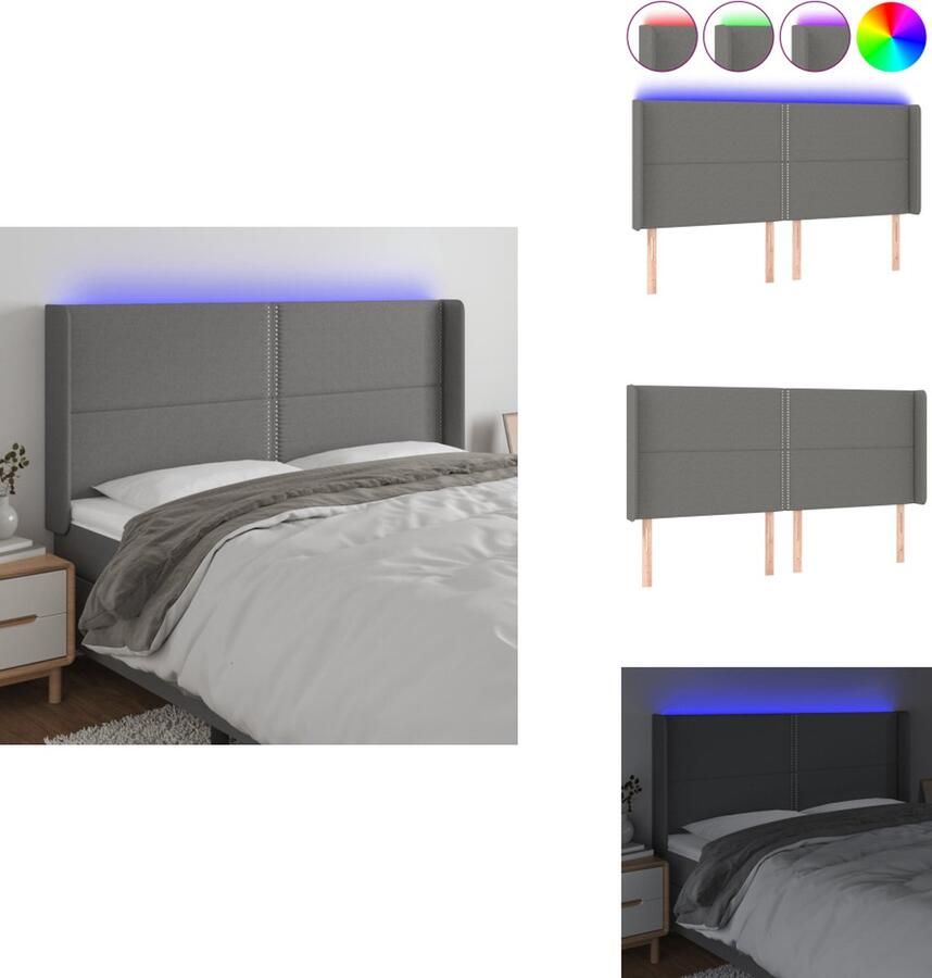 The Living Store Hoofdbord Klassiek LED Hoofdeinde Afmeting- 203x16x118 128cm Duurzaam materiaal Hoofd Bord Led Hoofdbord Klassiek Hoofdbord Grijs Hoofdbord Bedheadboard - Foto 2