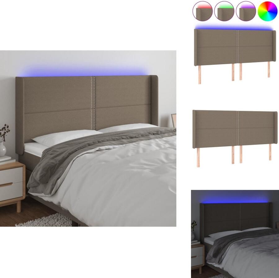 VidaXL Hoofdbord Hoofdborden Hoofdeinde Houten Hoofdbord LED 203x16x118 128 cm stof taupe