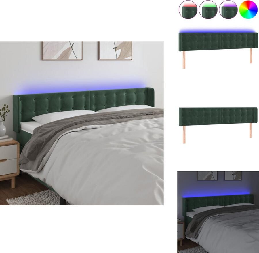 VidaXL Hoofdbord Hoofdborden Hoofdeinde Houten Hoofdbord LED 203x16x78 88 cm fluweel donkergroen