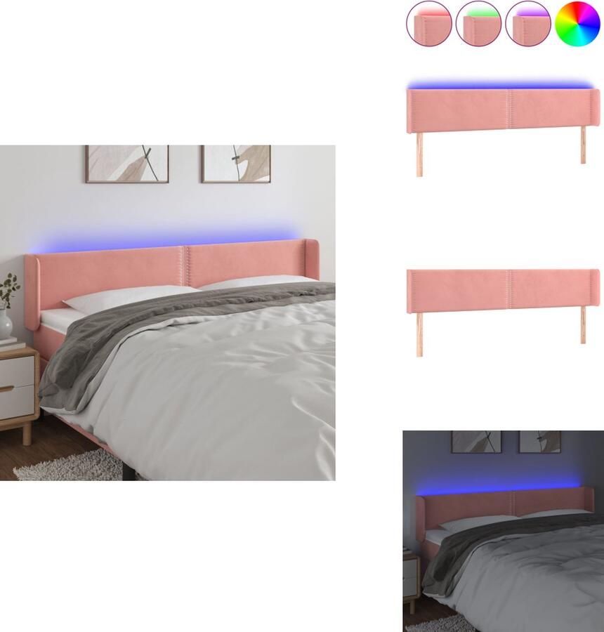 VidaXL Hoofdbord LED Roze 203 x 16 x 78 88 cm Verstelbare hoogte Zacht fluweel Kleurrijke LED-verlichting Comfortabele ondersteuning Snijdbare LED-strip Met montagehandleiding Bedonderdeel