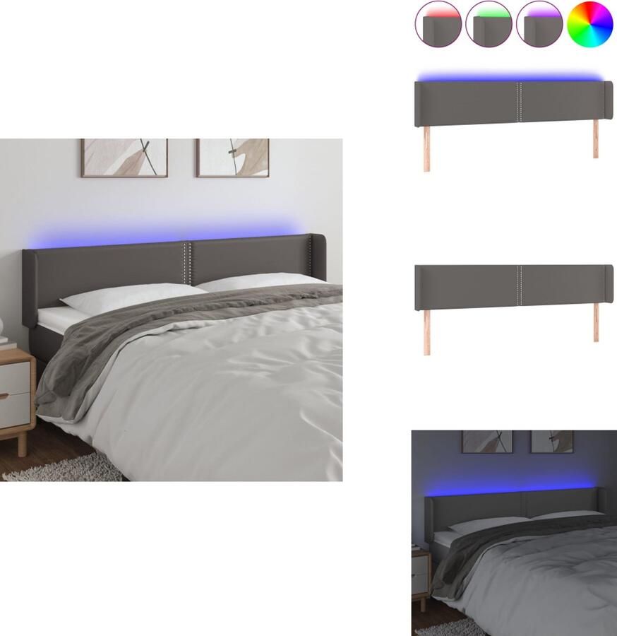 VidaXL Hoofdbord LED Grijs 203x16x78 88 cm Duurzaam kunstleer verstelbaar comfortabele ondersteuning snijdbare LED-strip Bedonderdeel