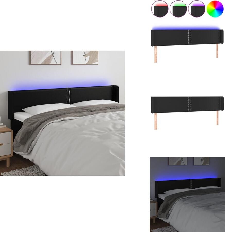 VidaXL LED-hoofdbord zwart kunstleer verstelbare hoogte comfortabele ondersteuning snijdbare LED-strip incl montagehandleiding 203x16x78 88 cm IP65 1x hoofdbord met randen 2 LED-strips Bedonderdeel