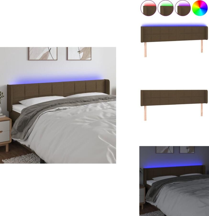 VidaXL Hoofdbord LED Donkerbruin 203 x 16 x 78 88 cm Verstelbaar Ademend Duurzaam Kleurrijke LED-verlichting Snijdbare LED-strip Montagehandleiding inbegrepen Bedonderdeel - Foto 2