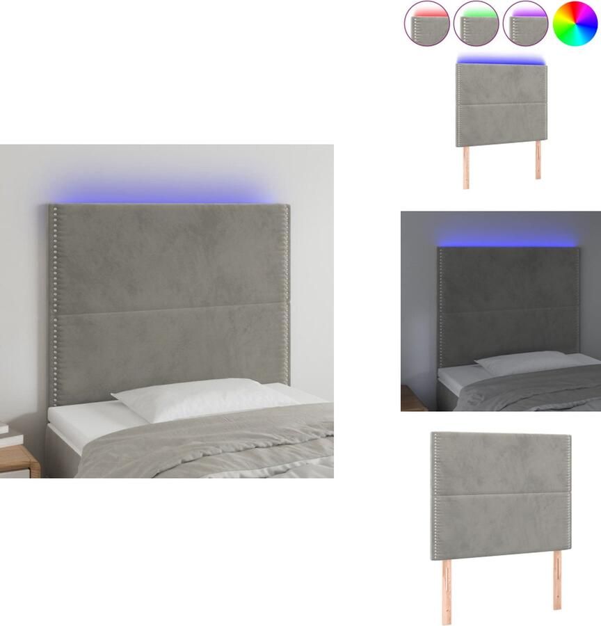 The Living Store Hoofdeinde Hoofdeinden 80x5x118 128 cm Zacht fluweel Hoofd Bord Hoofdkussen Led Lamp Velvet Grijs - Foto 2