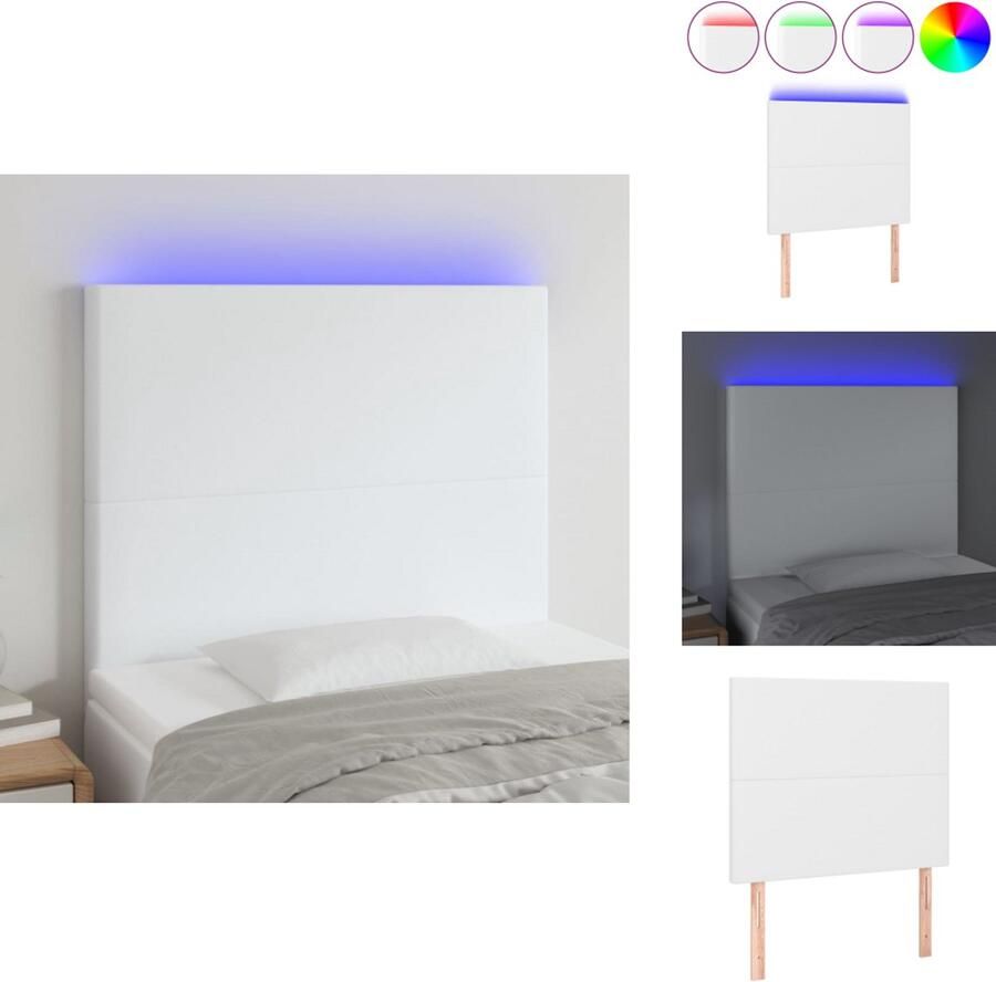 The Living Store Hoofdeinde LED-strip 80 x 5 x 118 128 cm Verstelbaar Kunstleer Hoofd Bord Led Hoofdbord Met Led Hoofdbord Wit Slaap Kamer Decoratie