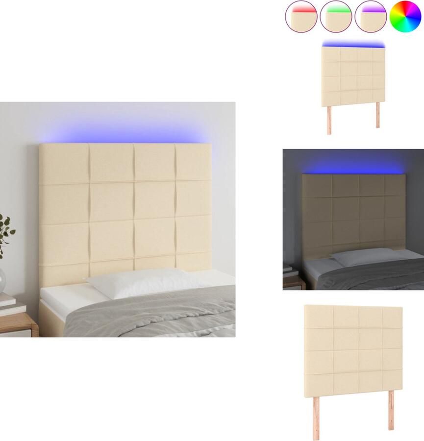 VidaXL Hoofdbord LED 80x5x118 128 cm stof crÃ¨mekleurig - Foto 6