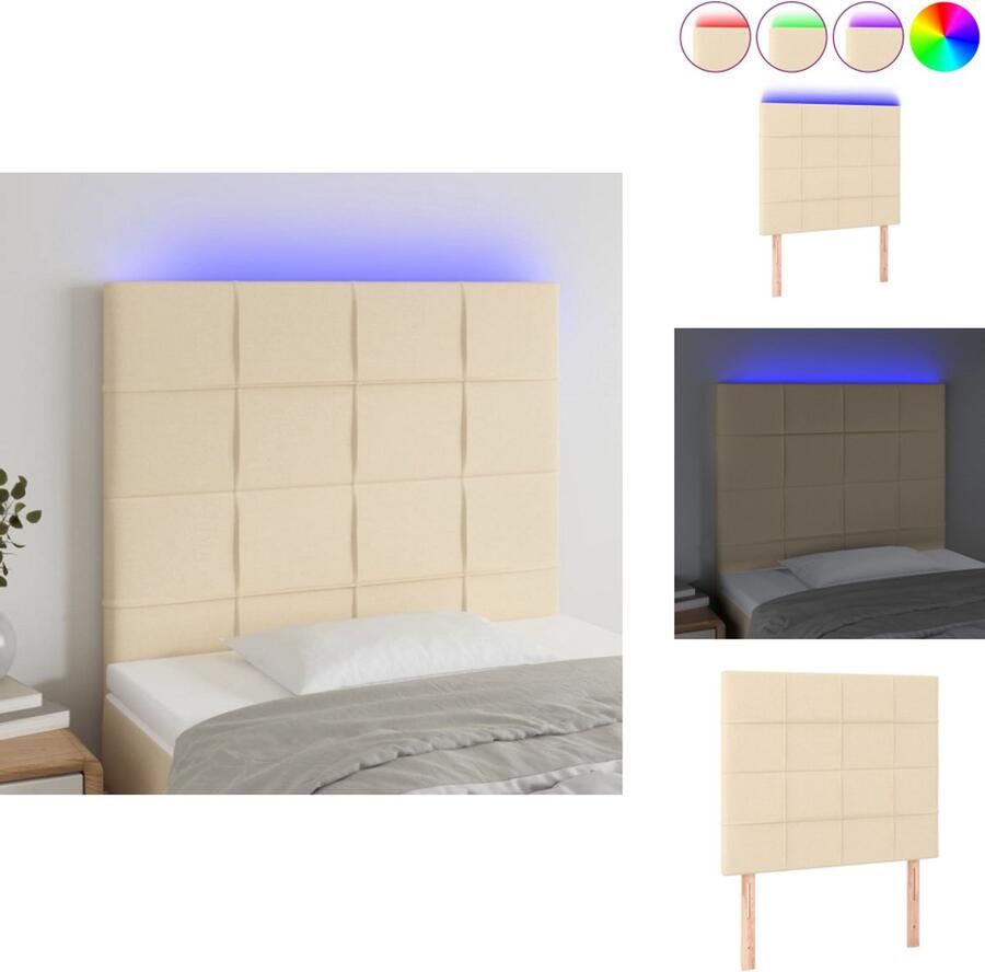 VidaXL Hoofdbord LED 80x5x118 128 cm stof crÃ¨mekleurig - Foto 4