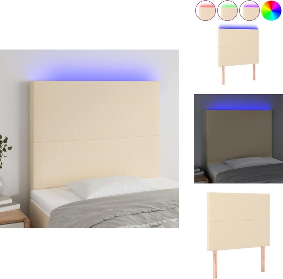 VidaXL Hoofdbord Hoofdborden Hoofdeinde Houten Hoofdbord LED 100x5x118 128 cm stof crèmekleurig