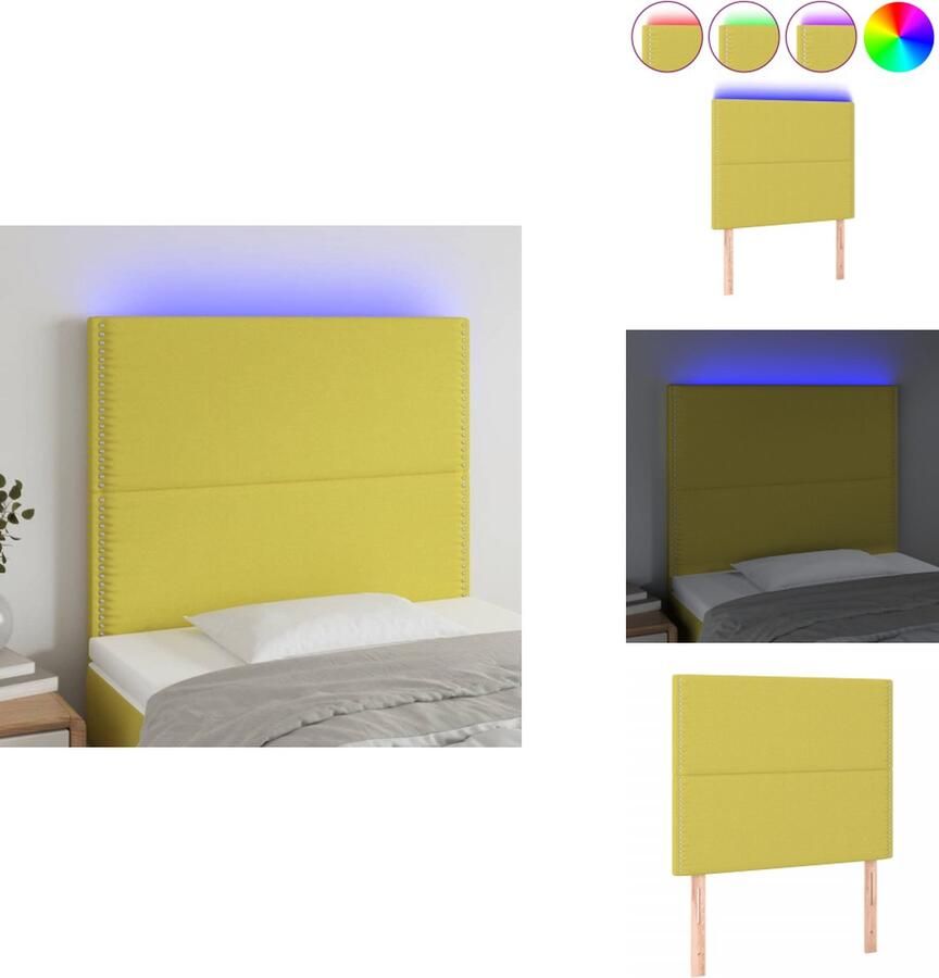 VidaXL Hoofdbord Hoofdborden Hoofdeinde Houten Hoofdbord LED 80x5x118 128 cm stof groen - Foto 2